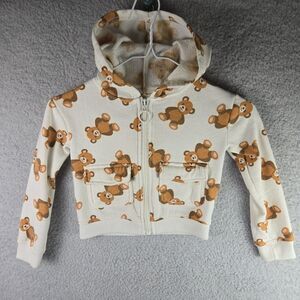 Btween Teddy Bears Jacket Girls 3T Ivory White Full Zip Long Sleeve Hooded